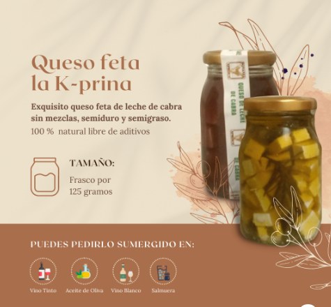 Etiqueta real del queso feta La K-prina — el producto ya transformado de la finca